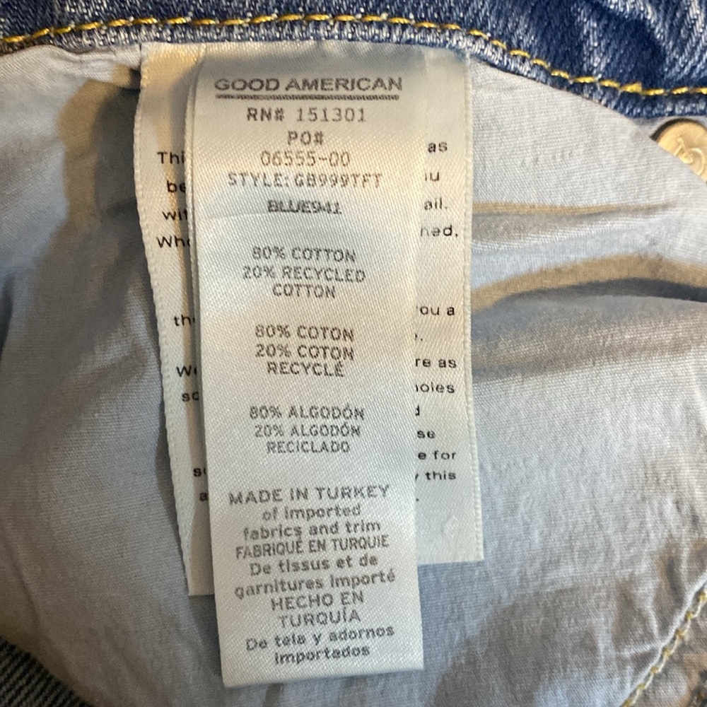Good American Good Boy Straight Jeans Women’s 15 Blue Medium Wash Denim Slit Hem - Picture 9 of 17